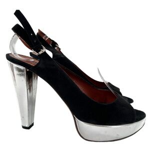 Jean Michel Cazabat heels 40 black Italian Napa suede chunky metallic platforms